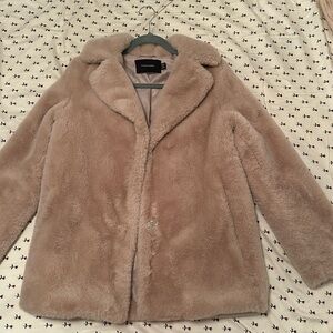 Tahari faux fur coat light pink